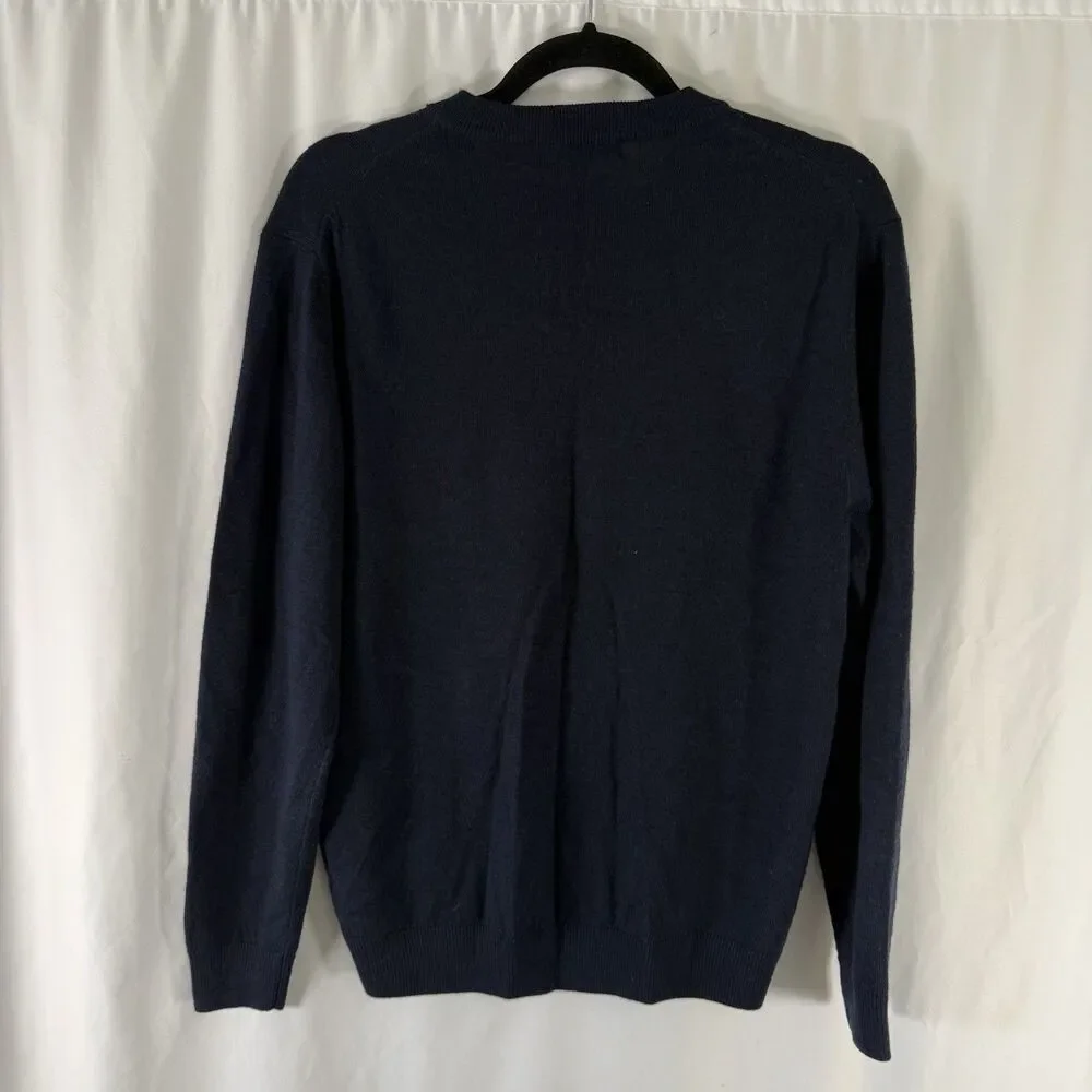 Turnbury Extra Fine Merino Wool Sweater Men's Small Blue V-Neck Knit Long Slv